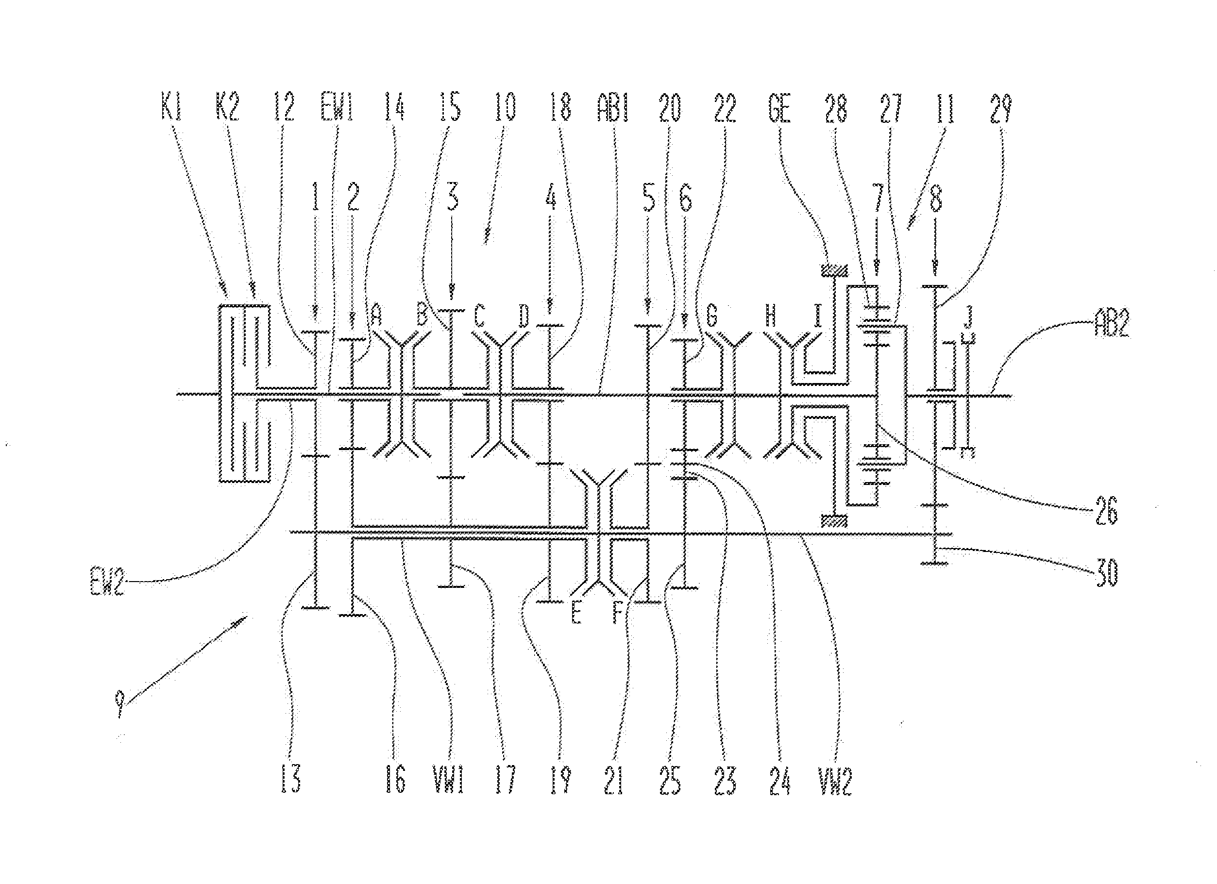 Dual clutch gearbox with countershaft design