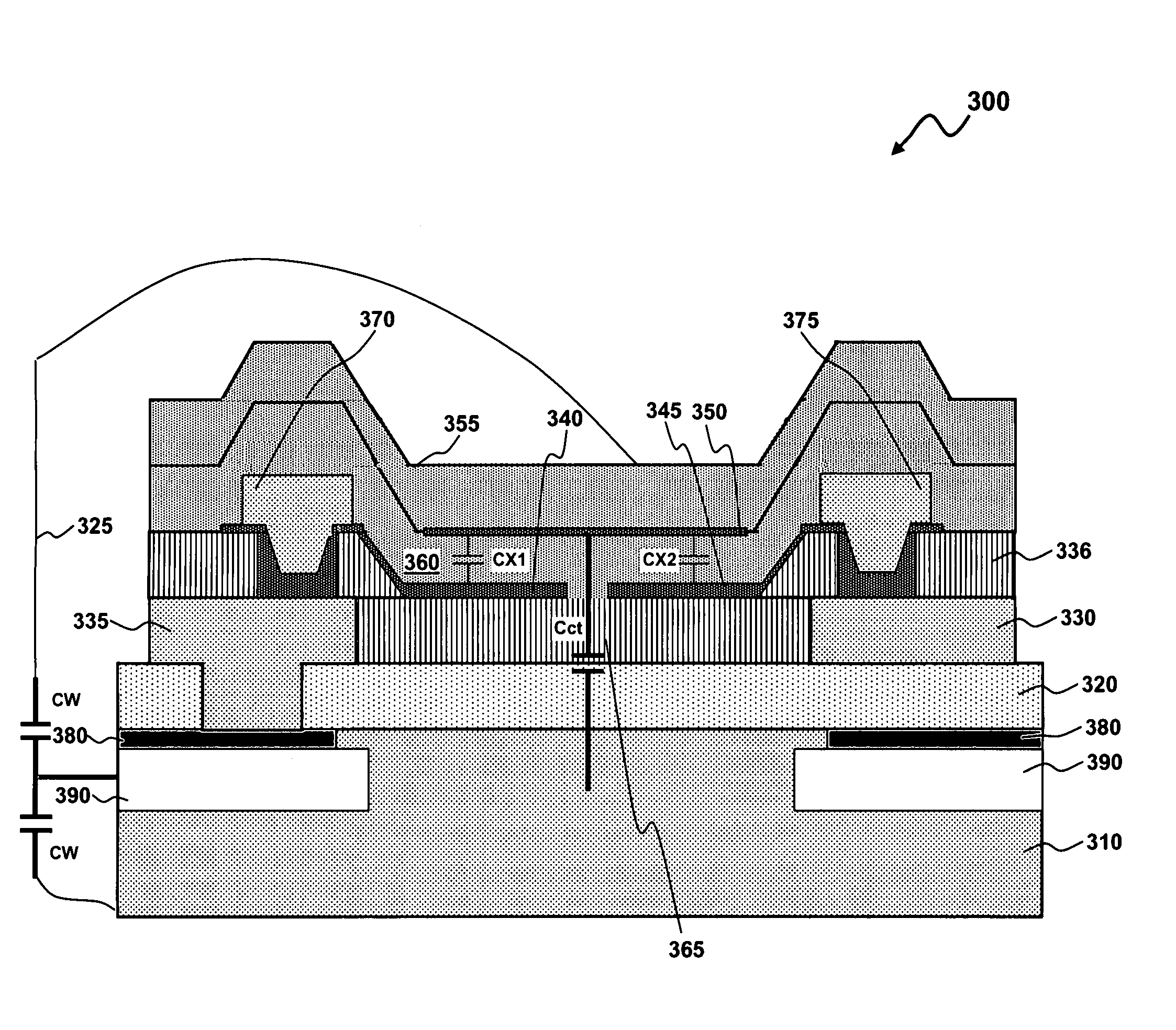 Structure for capacitive balancing of integrated relative humidity sensor