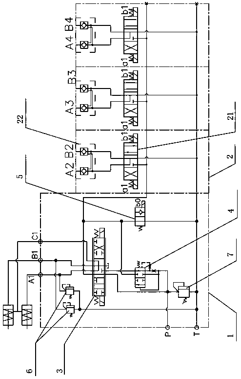 Track harvester hydraulic control system and control method