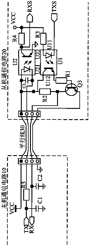 Slave communication circuit, slave, electrical equipment, master-slave communication circuit and method