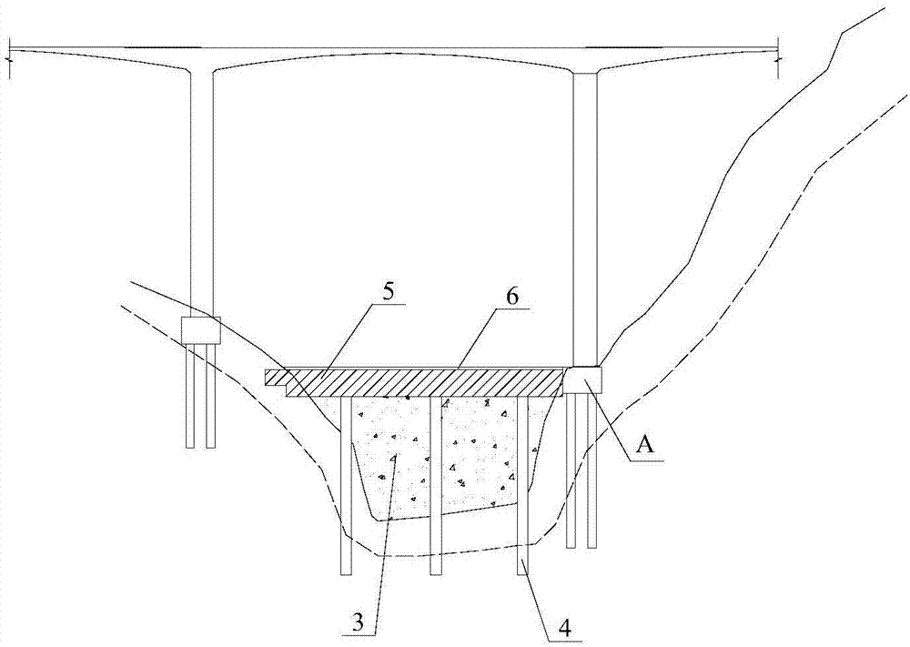 Disturbance reinforcing structure and construction method of existing bridge in deep valley