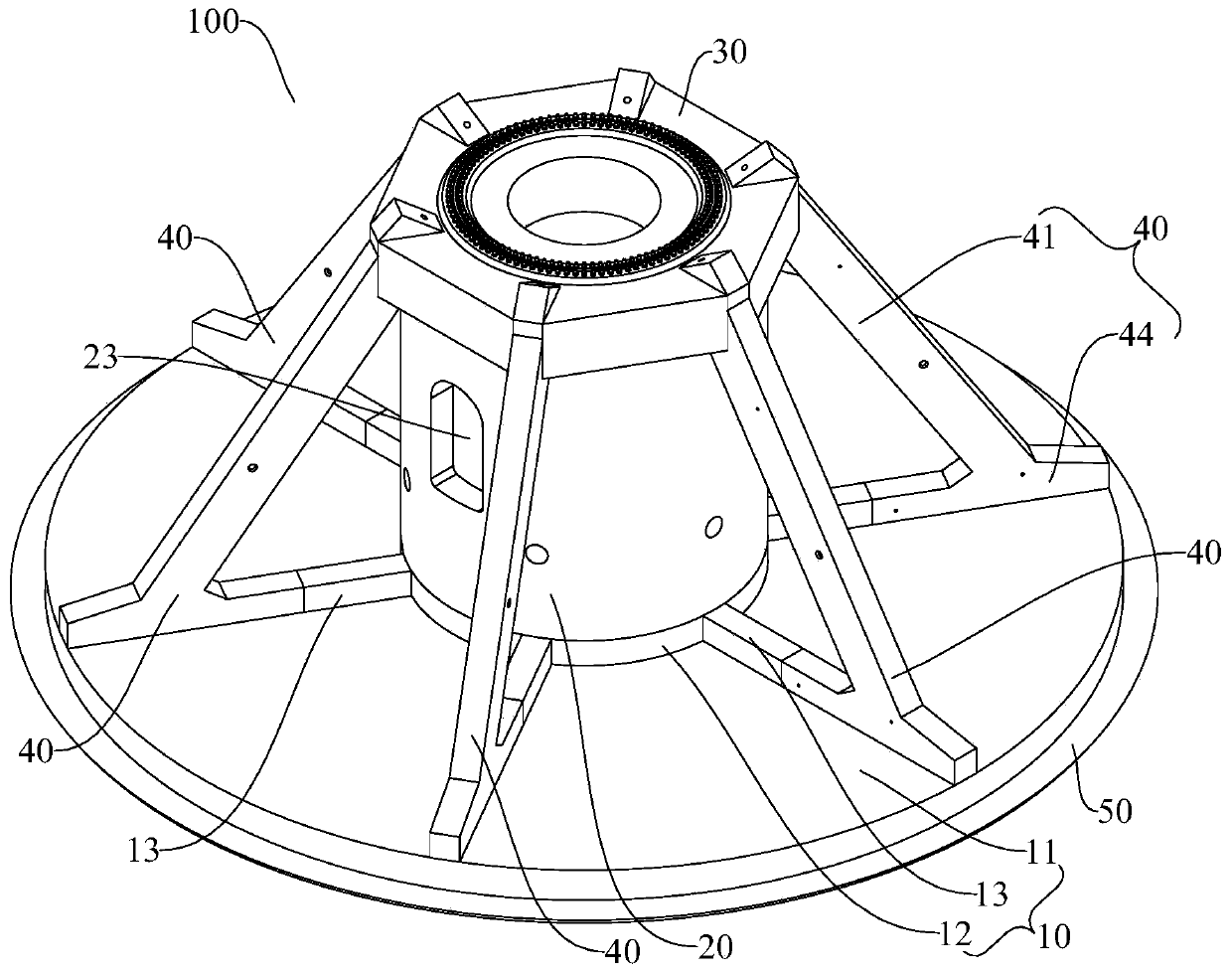 Center cylinder component, center cylinder and tower foundation