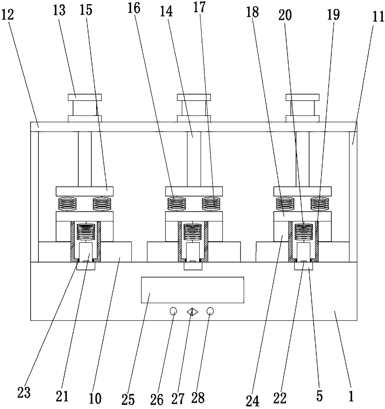 On-batch pressing testing device for touch control chip