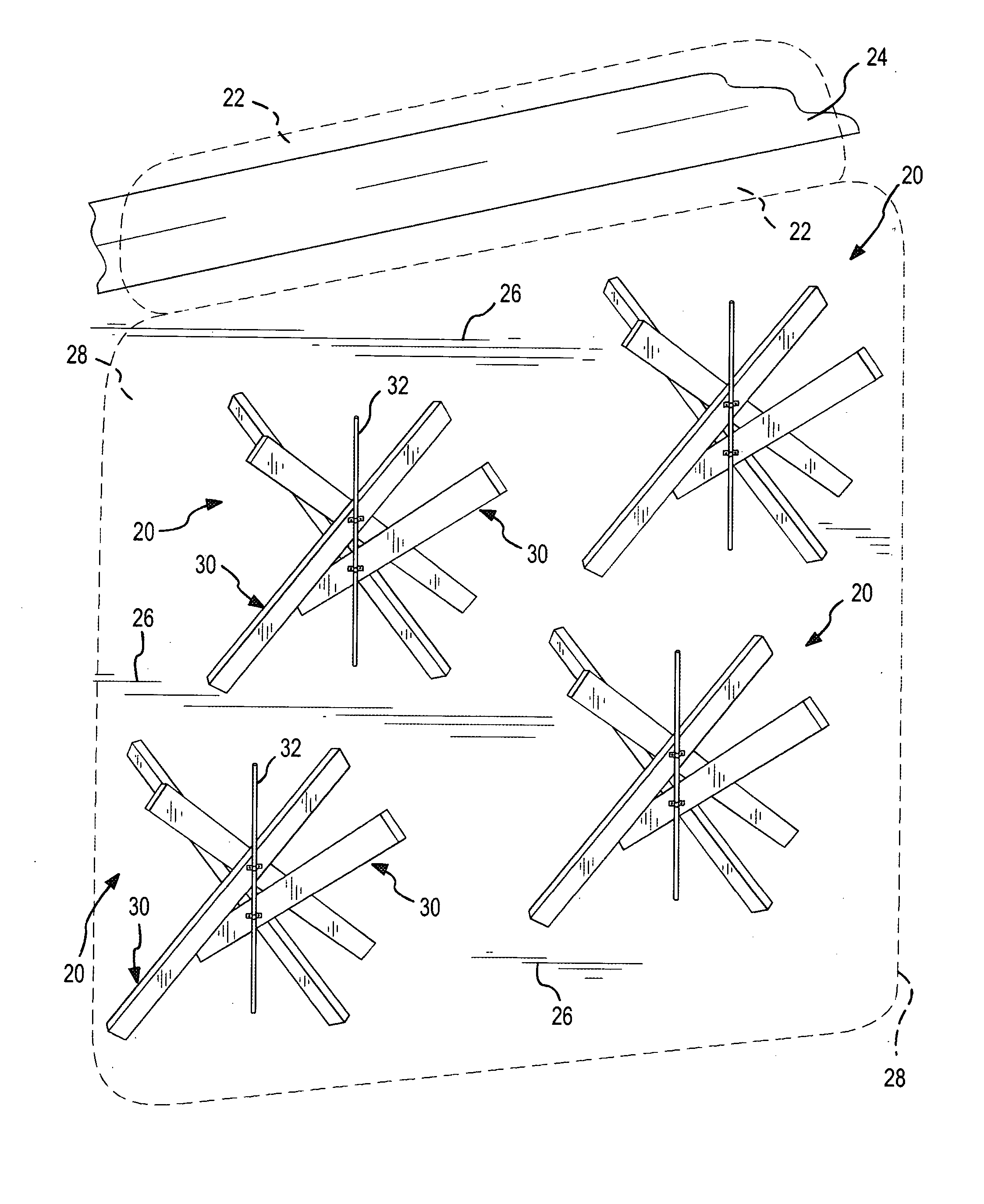 Tetrapod control device and method for stabilizing, depositing and retaining windblown particles