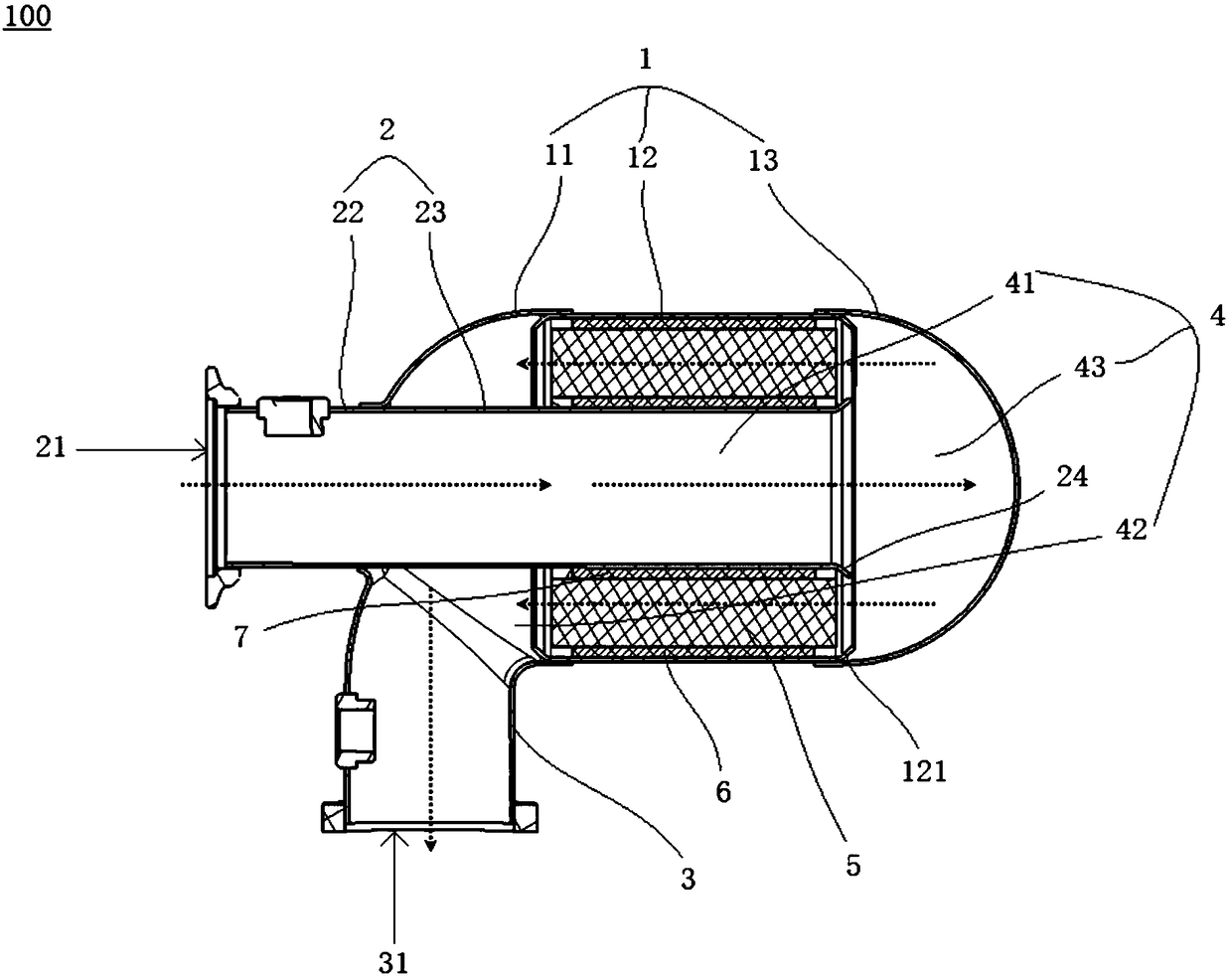 Tail gas purification device for vehicle, and vehicle