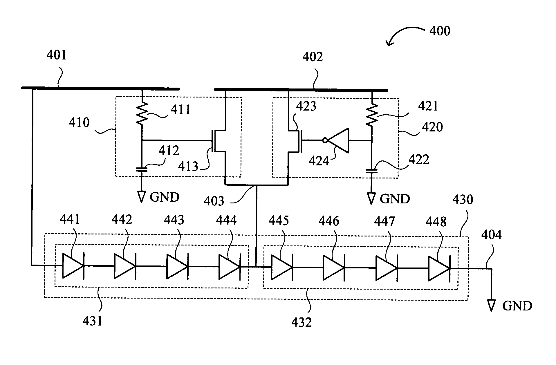 Circuits, architectures, apparatuses, systems, and methods for ESD protection of integrated circuits having multiple power rails