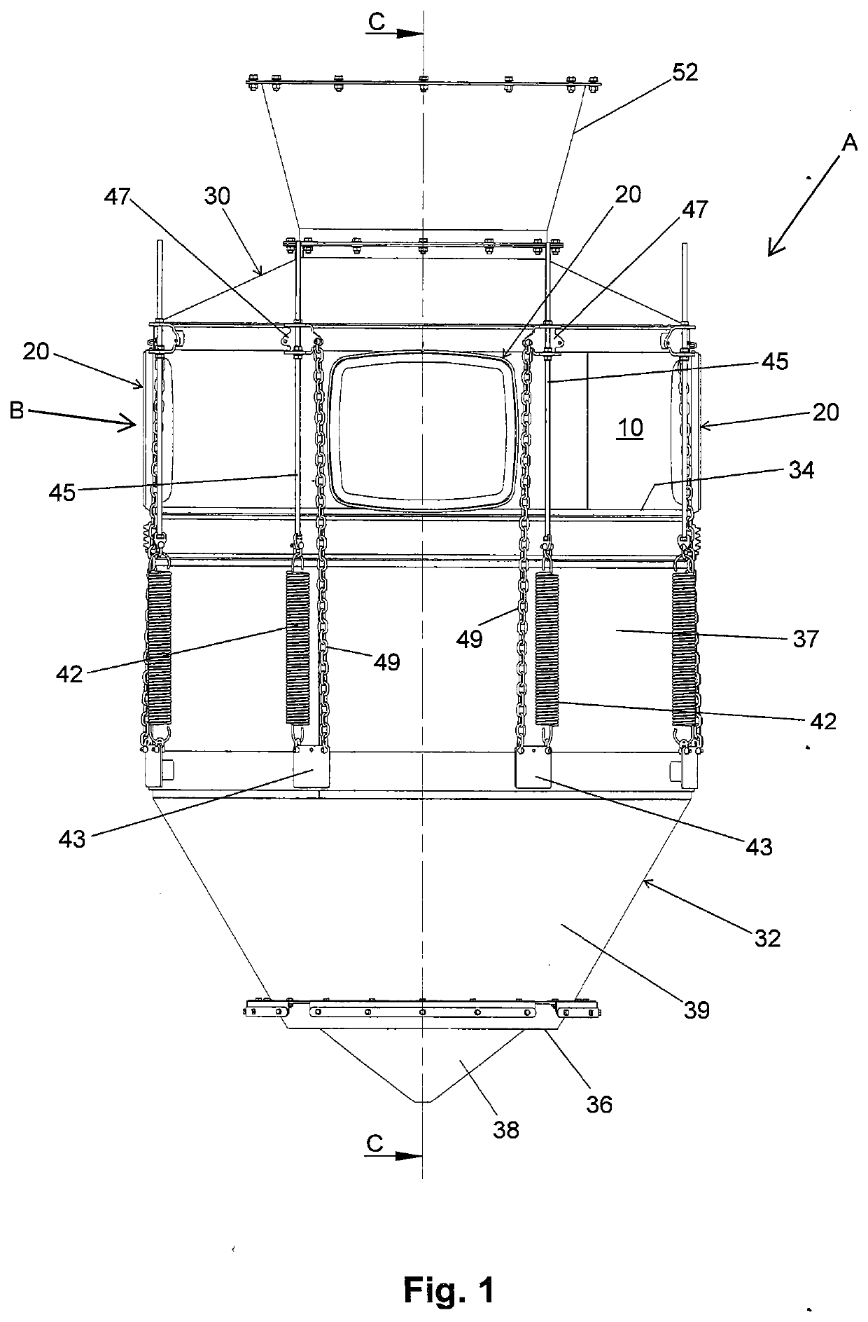 Relief module and device for unloading bulk material