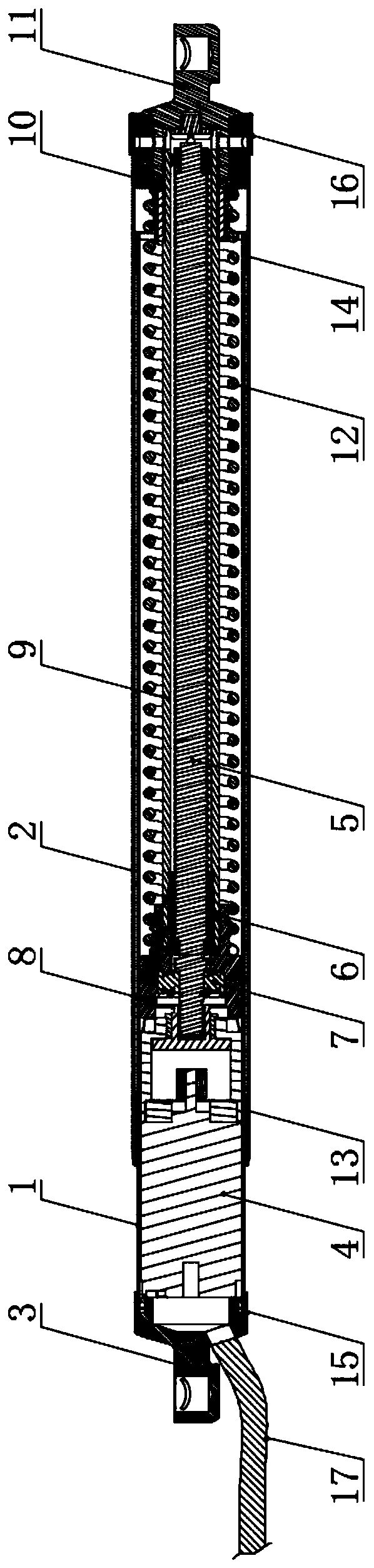 Car tail gate electric opening and closing device with straight built-in tension spring