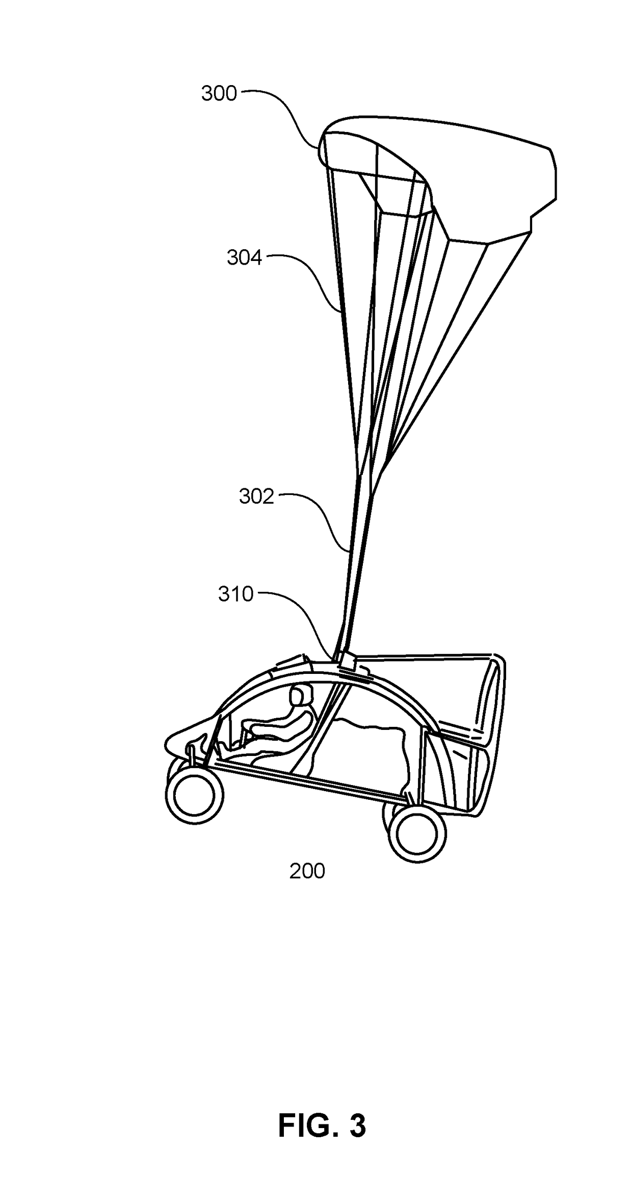 Vehicle with automatically deployable airfoil parachute