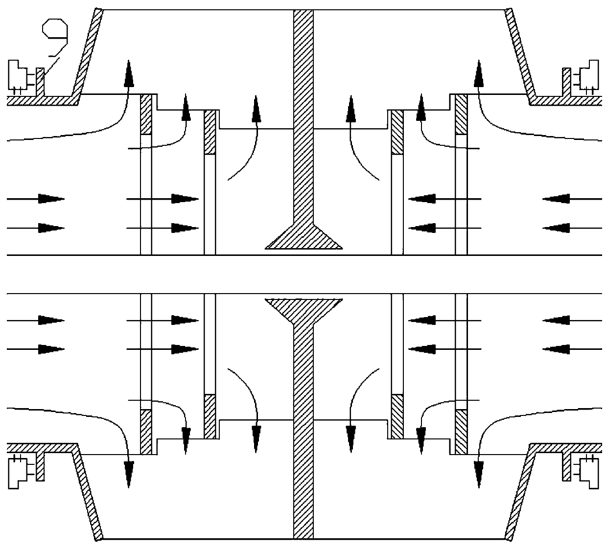 Impeller partitioned working isolation sealing device and shunting method