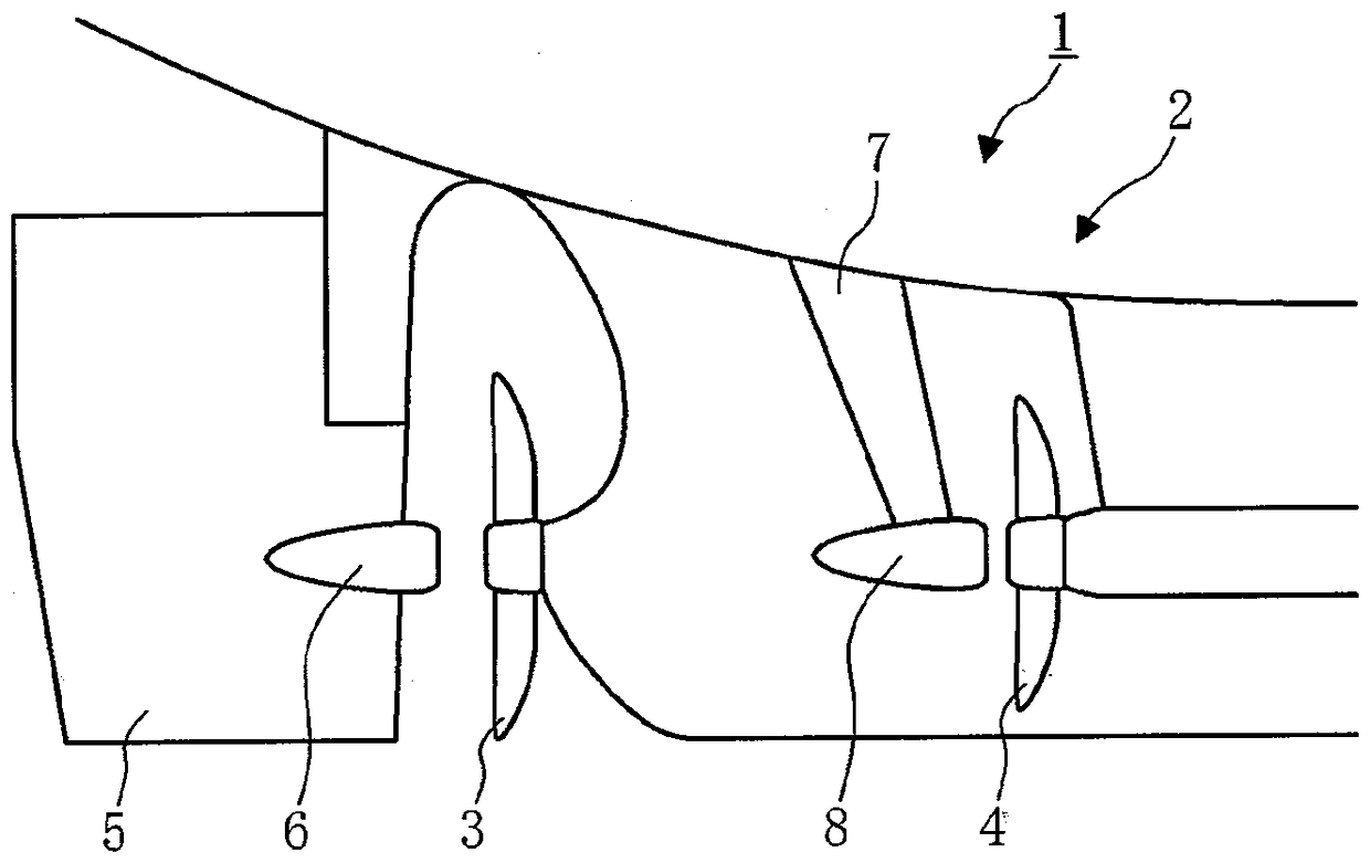 Propulsion device for multi-shaft ship