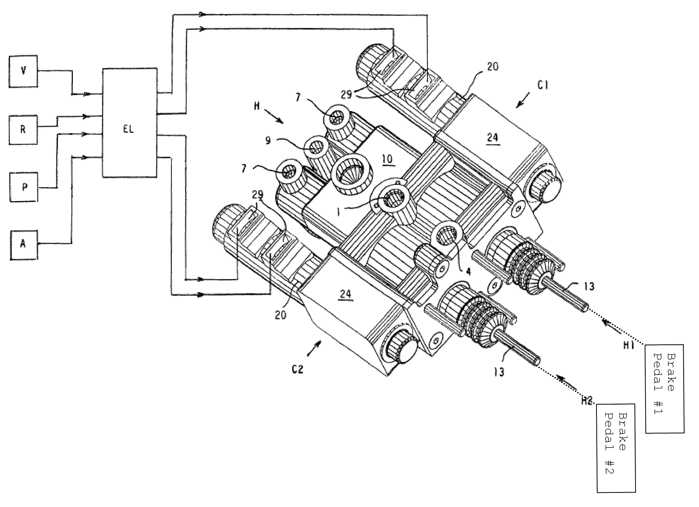 Hydraulic braking device having security provisions, for a farm tractor or a similar vehicle