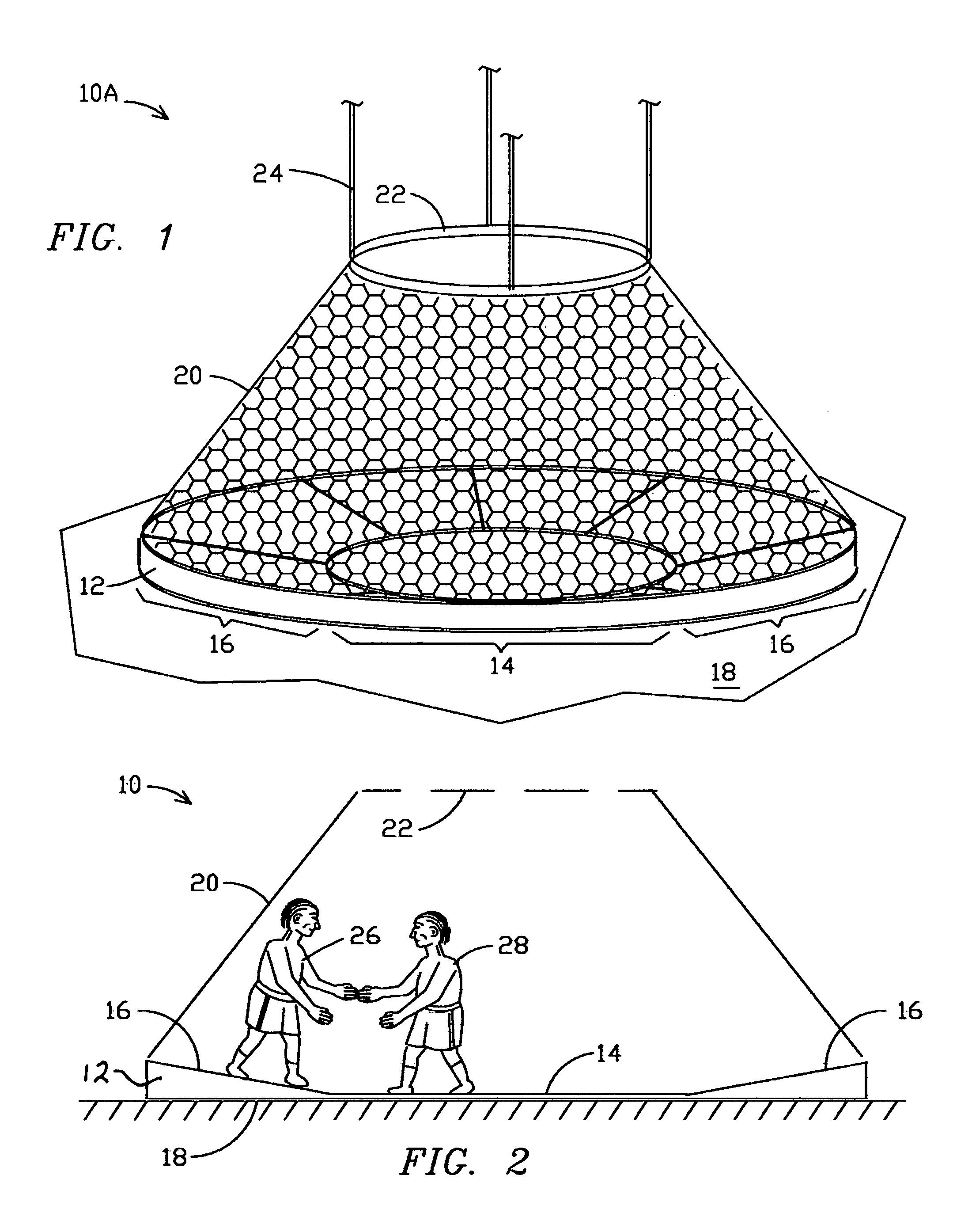 Concave martial arts platform with inclined constraint net