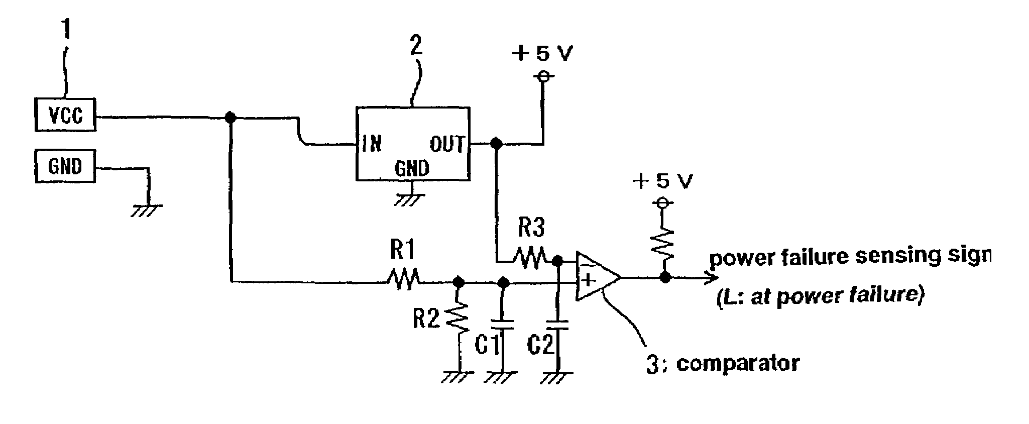 Power failure sensing device and a card reader having a power failure sensing device