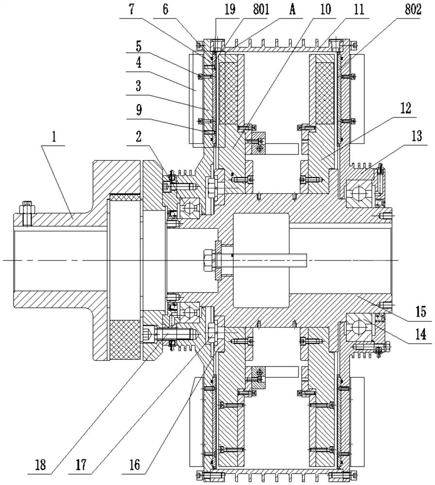 Permanent magnet coupler copper disc and mounting disc potting heat conduction structure