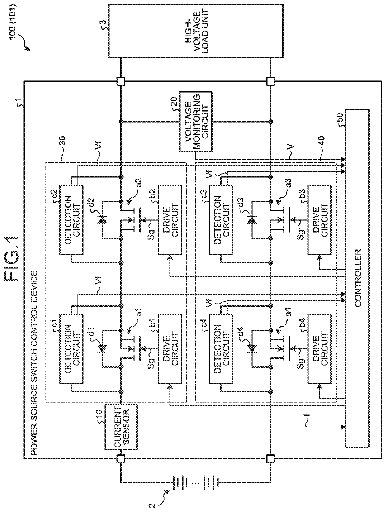 Power source switch control device