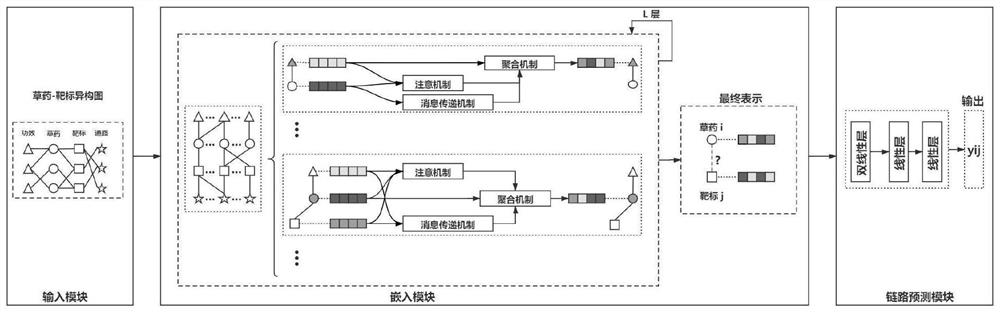 Heterogeneous graph neural network traditional Chinese medicine target prediction method based on attention mechanism