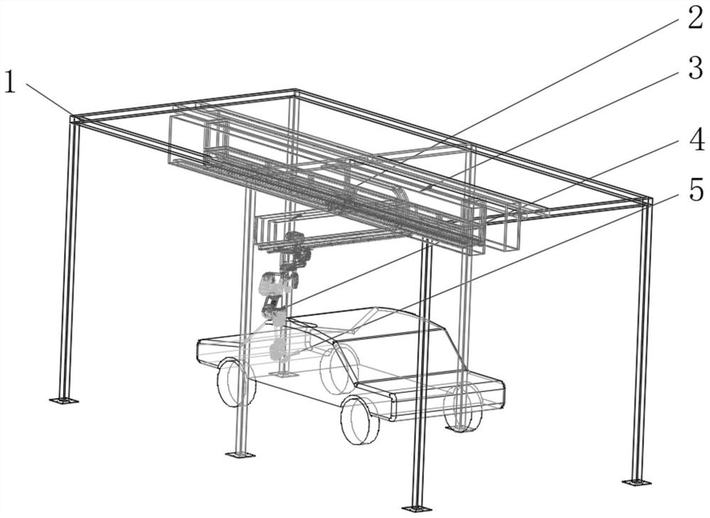 Intelligent car washing system with hoisting eight-axis mechanical arm