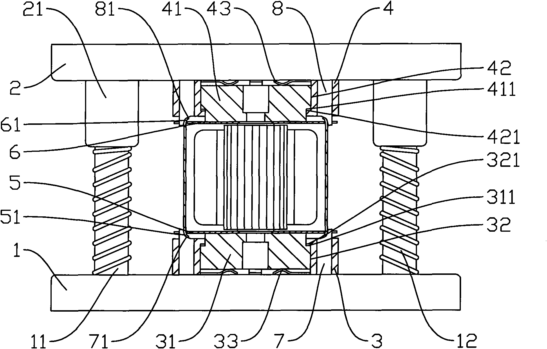 Auxiliary device for riveting end covers with shell of motor