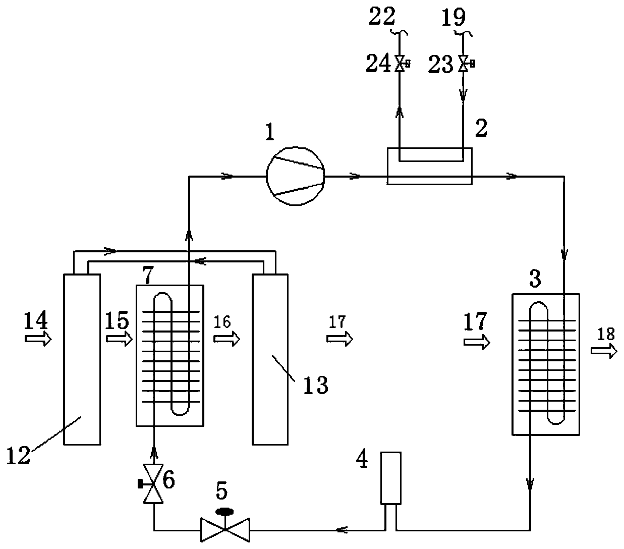 Double-cooling heat source heat pump low-temperature sludge drying system with waste heat recovery function and application method thereof