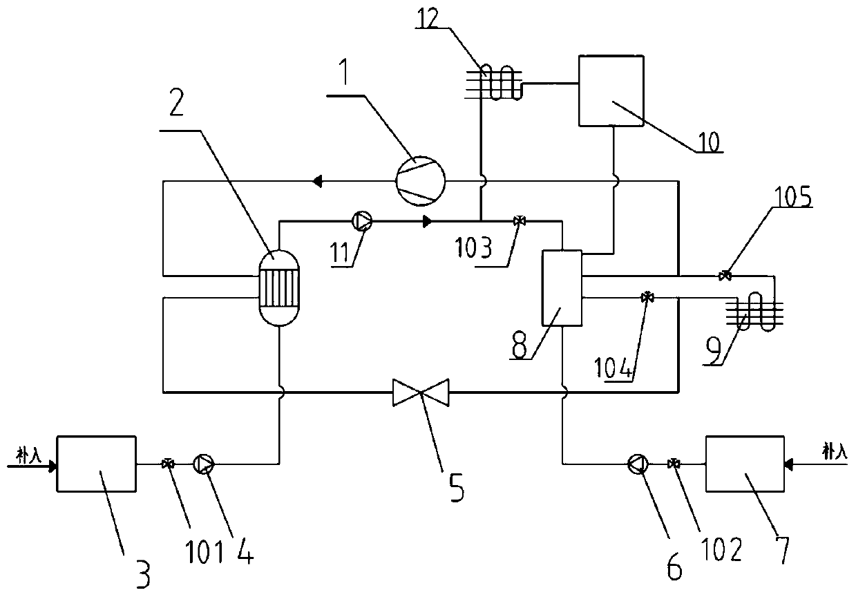 Heat pump seawater desalination device utilizing evaporator and condenser