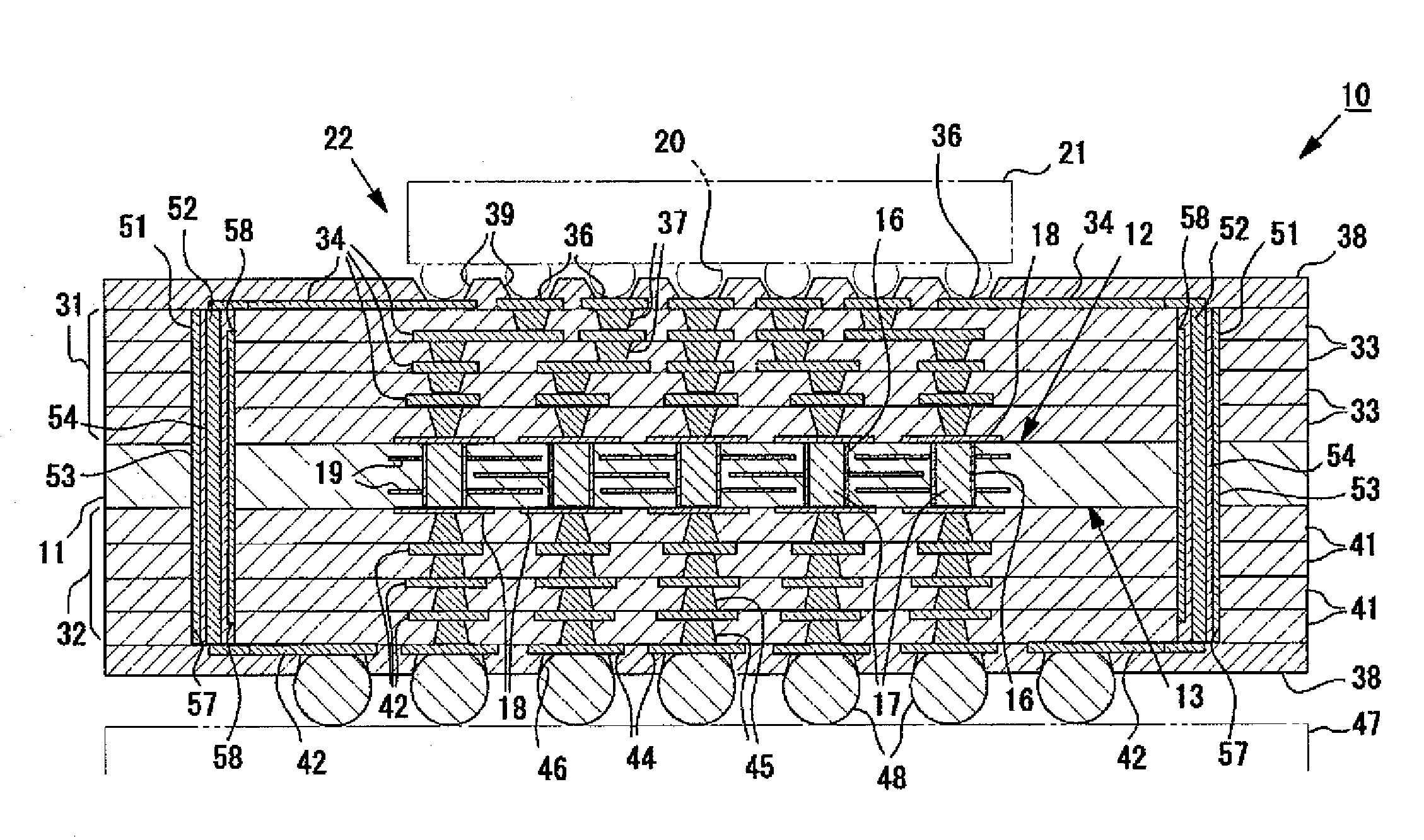 Multilayer wiring board and power supply structure to be embedded in multilayer wiring board