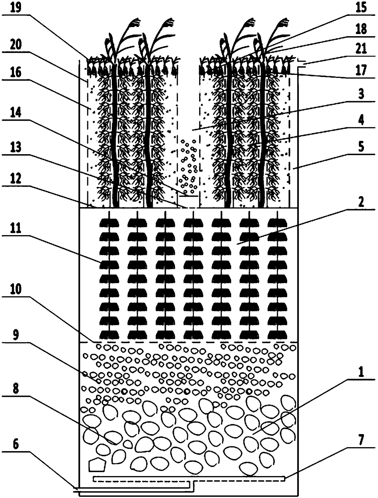 Underground biological and ecological integrated treatment device for wastewater of highway service area