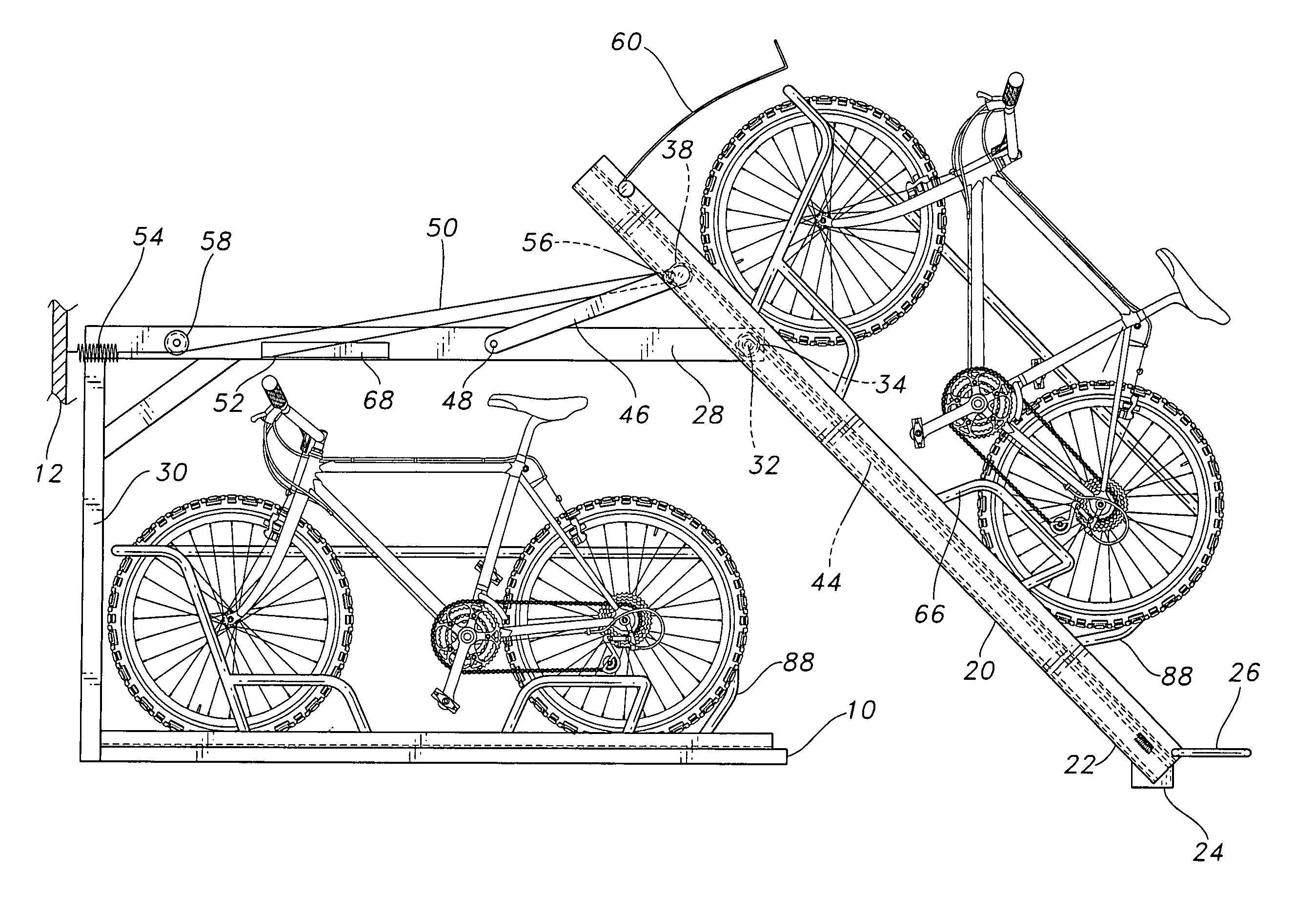 Bilevel bicycle storage system