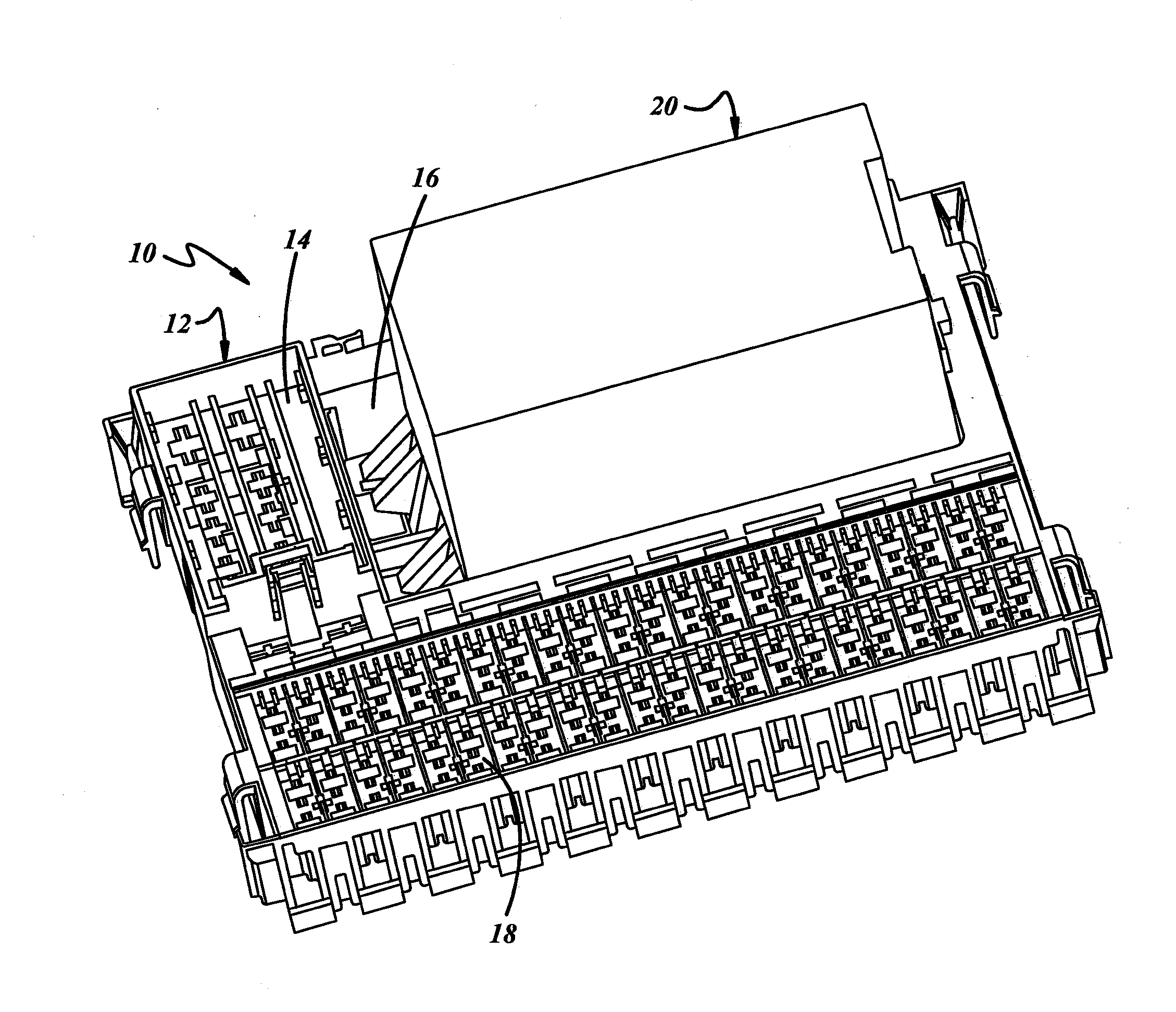 Relay module, electrical center having a relay module and method of assemblying the same