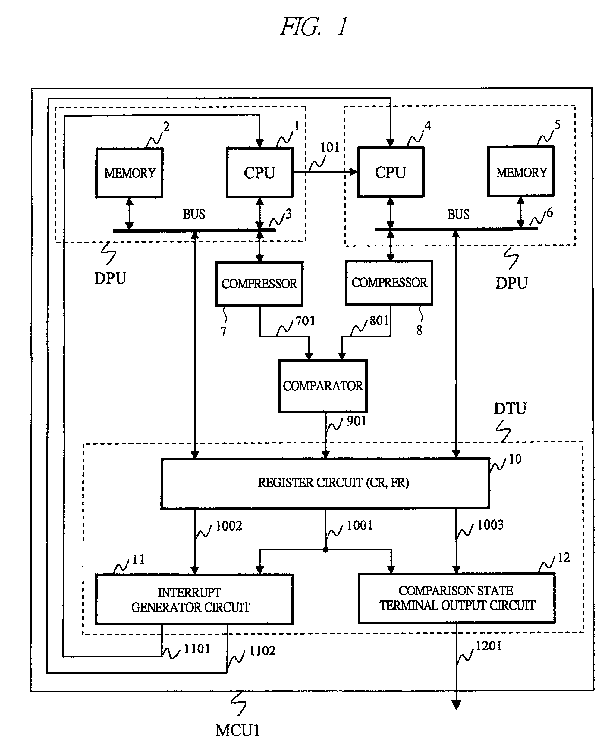 Multi-core microcontroller having comparator for checking processing result