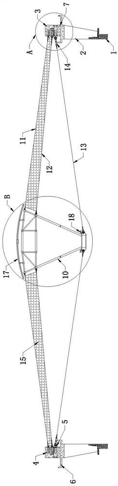 High-space large-span broken-line-shaped cable membrane structure and construction method thereof