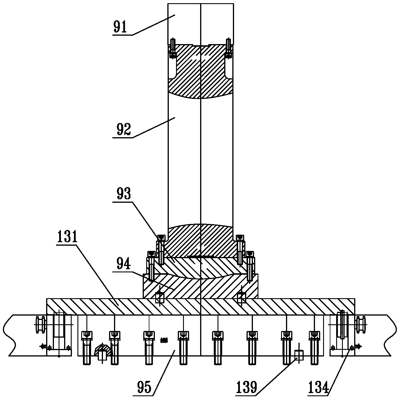 Die changing device of five-beam-four-column power press equipment lower punch