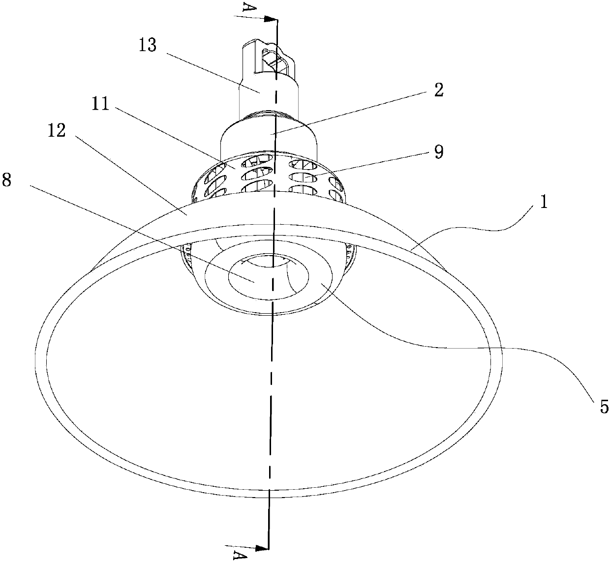 Hollow convection heat dissipation type LED (light emitting diode) ceiling-mounted lamp