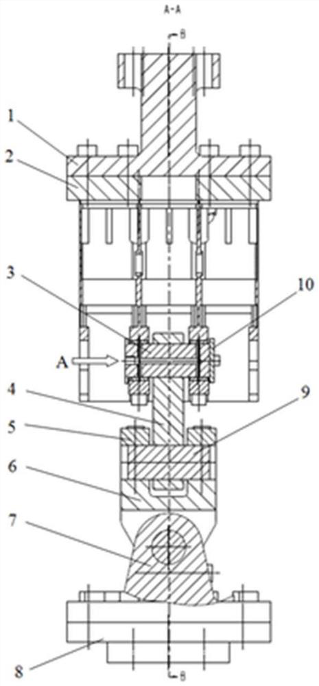 Tension-compression fatigue test device for engine cylinder body part