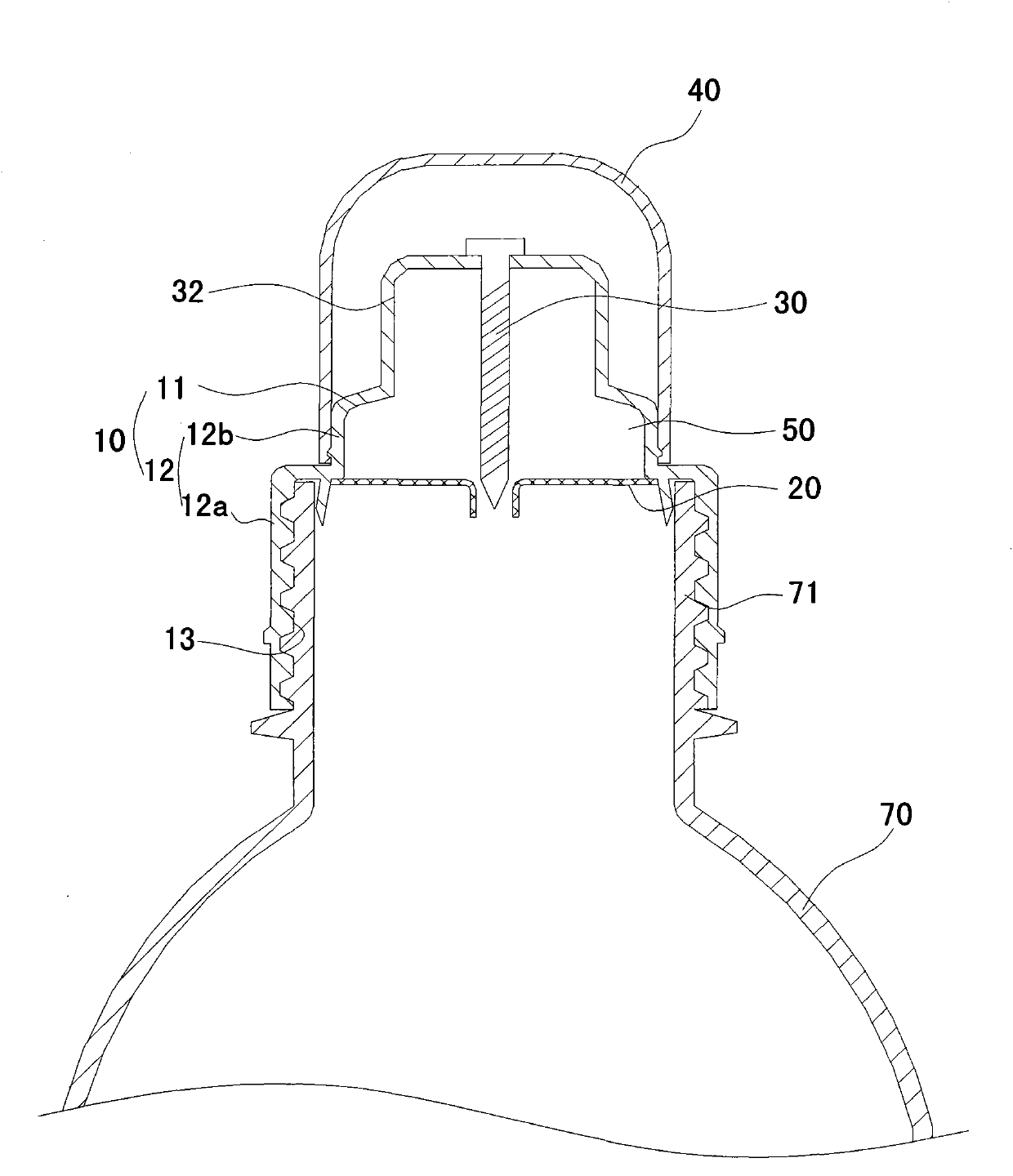 Bottle cap component and container bottle with same