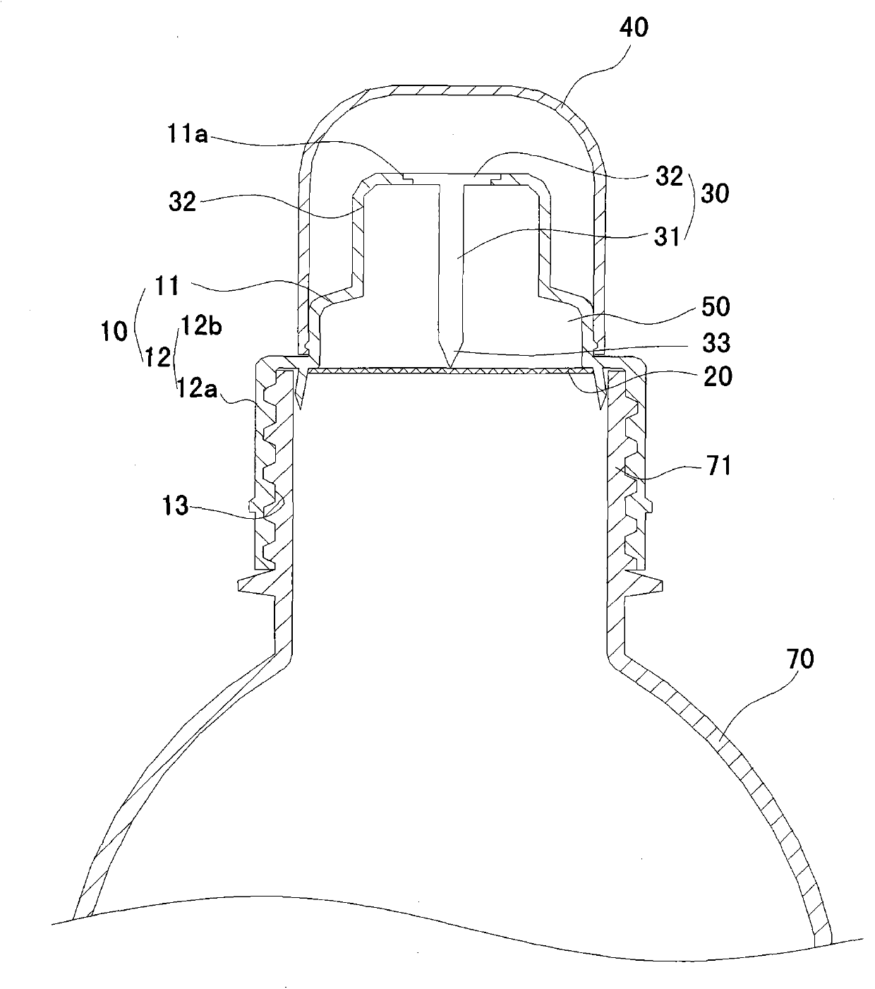 Bottle cap component and container bottle with same