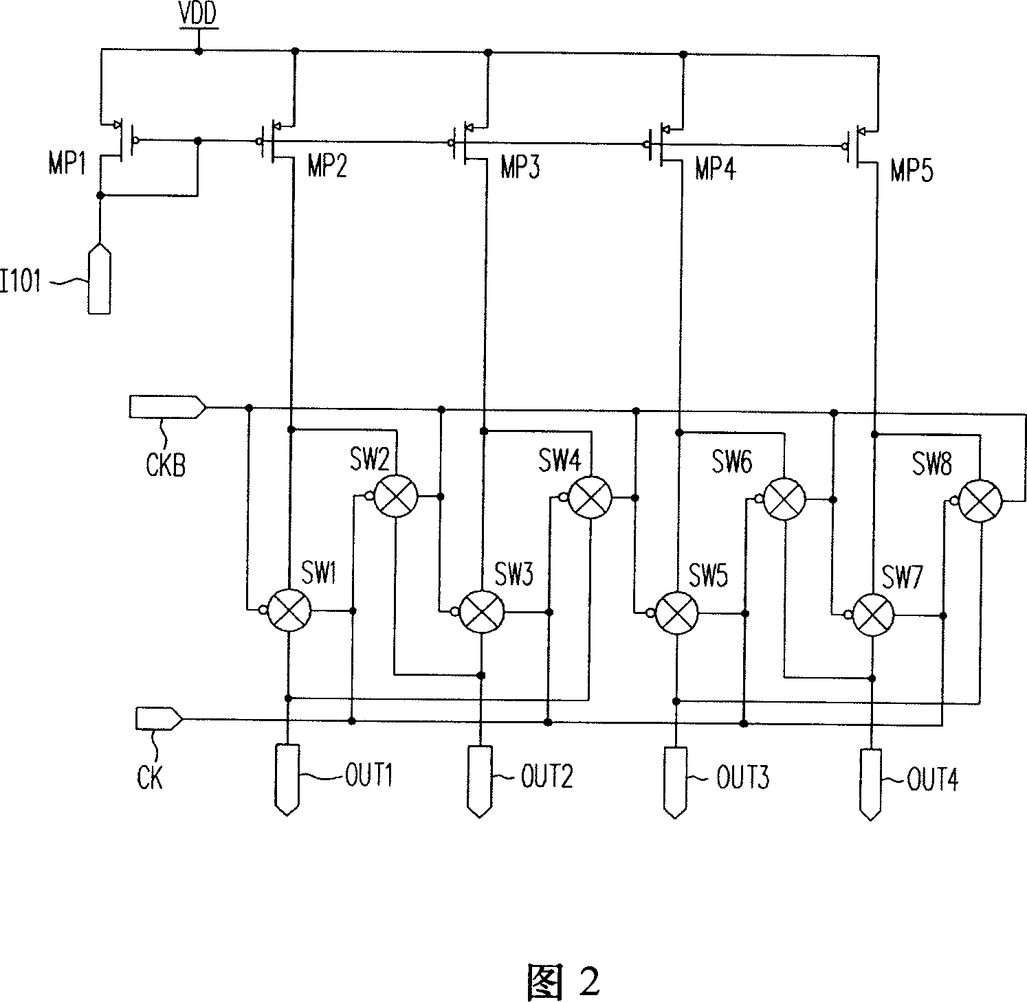 Method for interlocking switching current mirror and stabilizing output current