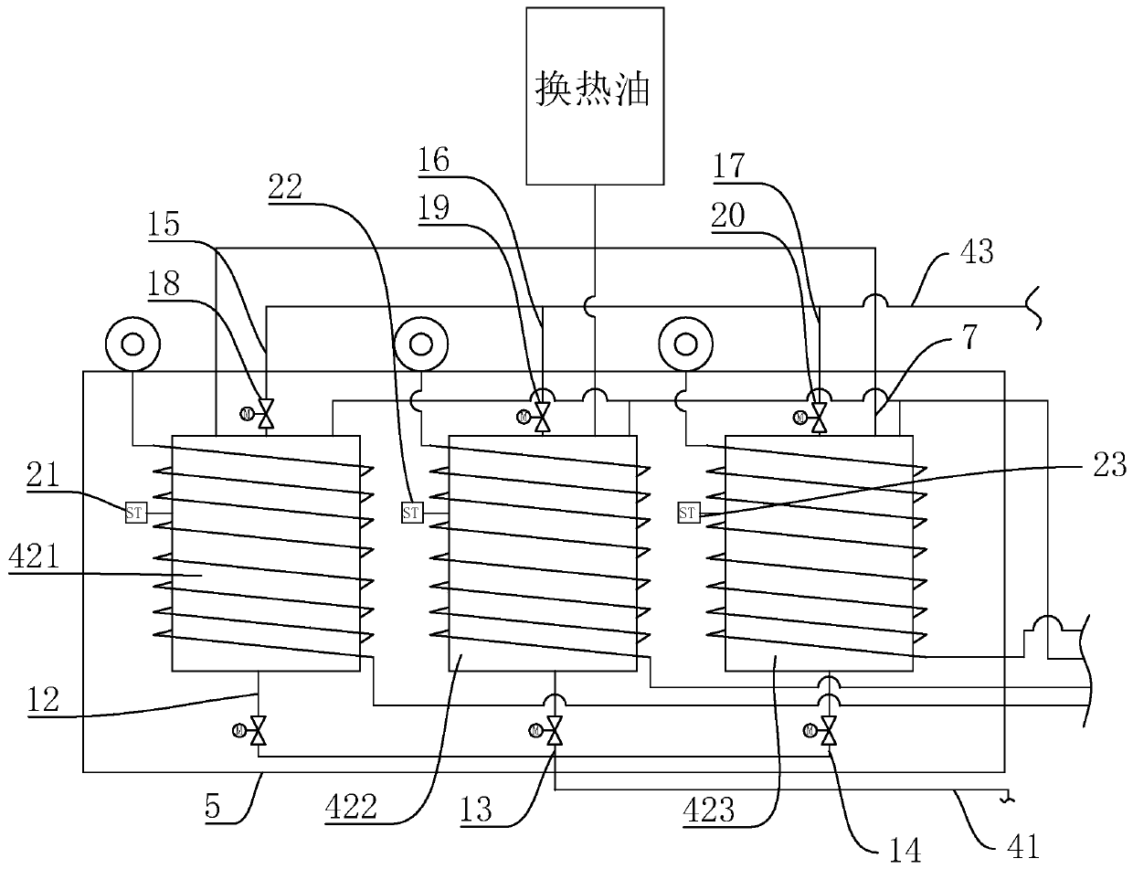 Flue gas heat energy recycling system applied in production process of bituminous concrete