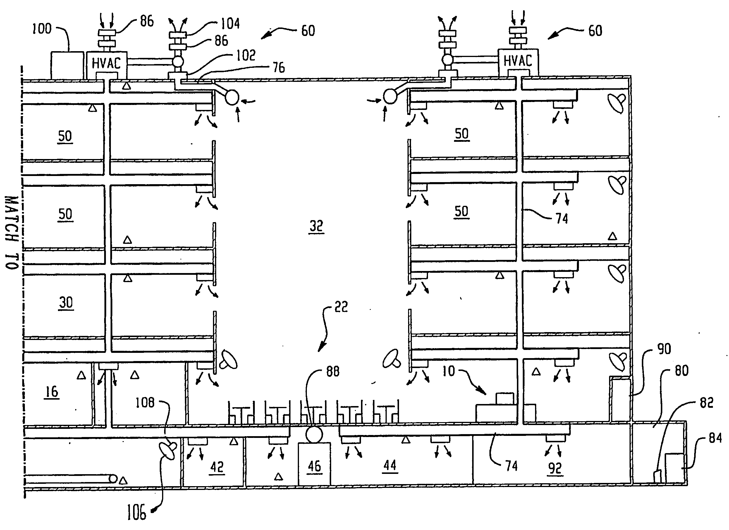 Integrated control and distribution system for the decontamination of large volume convoluted configuration spaces