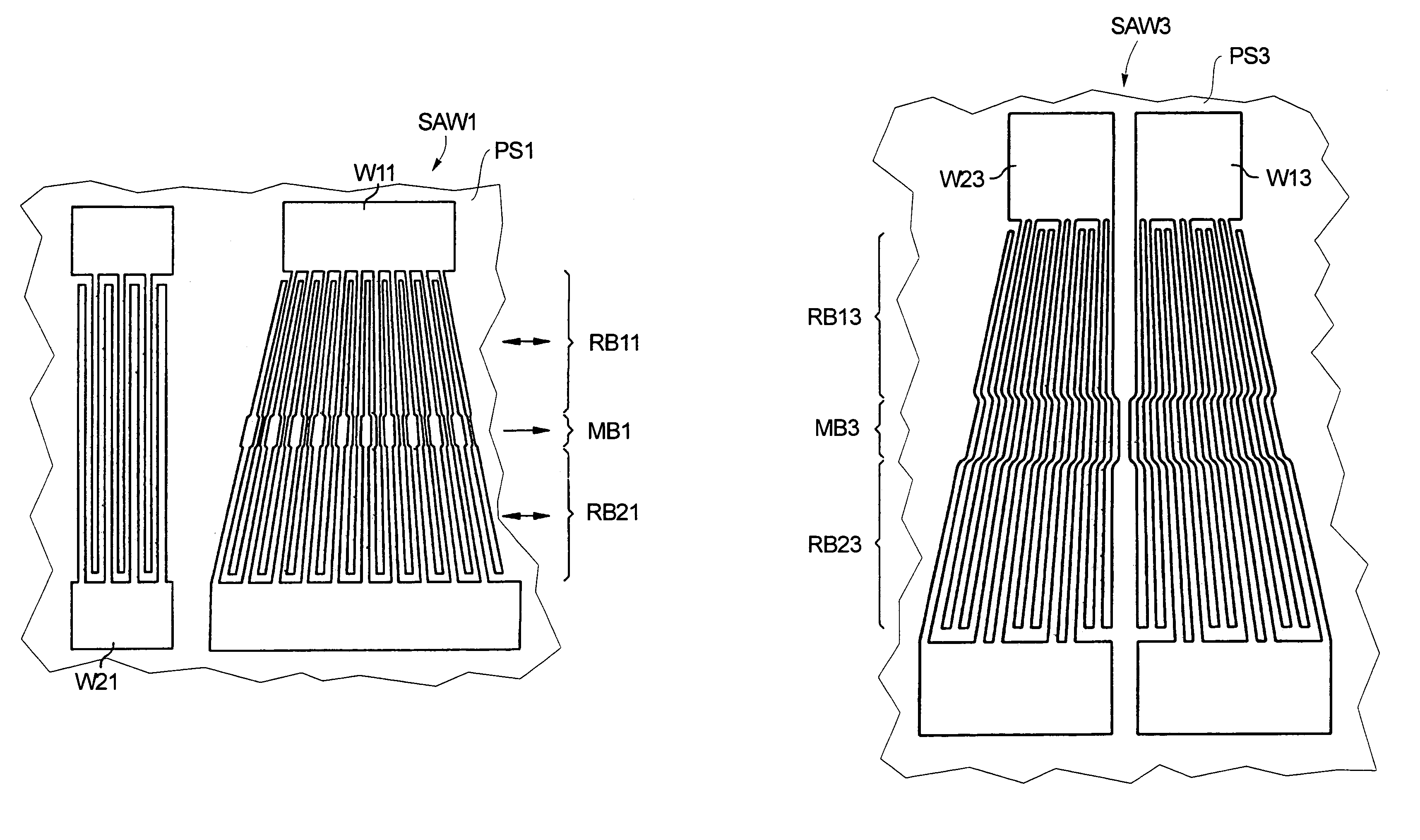 Surface acoustic wave arrangement for broadband signal transmission