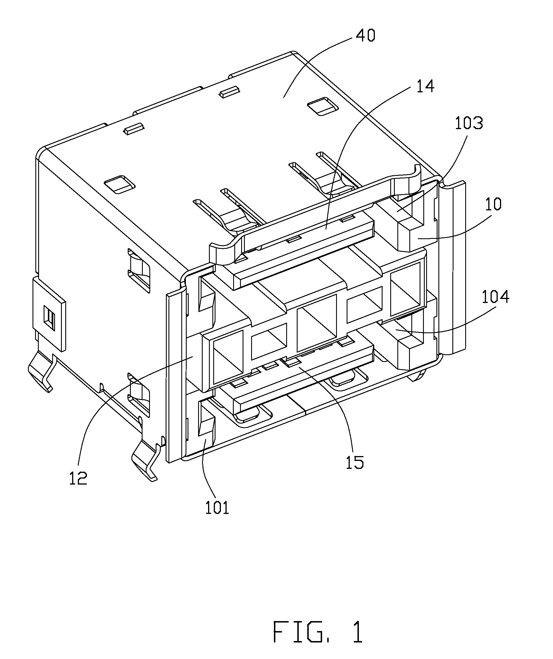 Stacked electrical connector with a new type of spacer