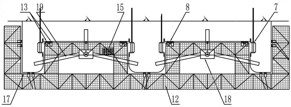 Large-dip-angle trash rack one-time forming suspension type sliding formwork and construction method