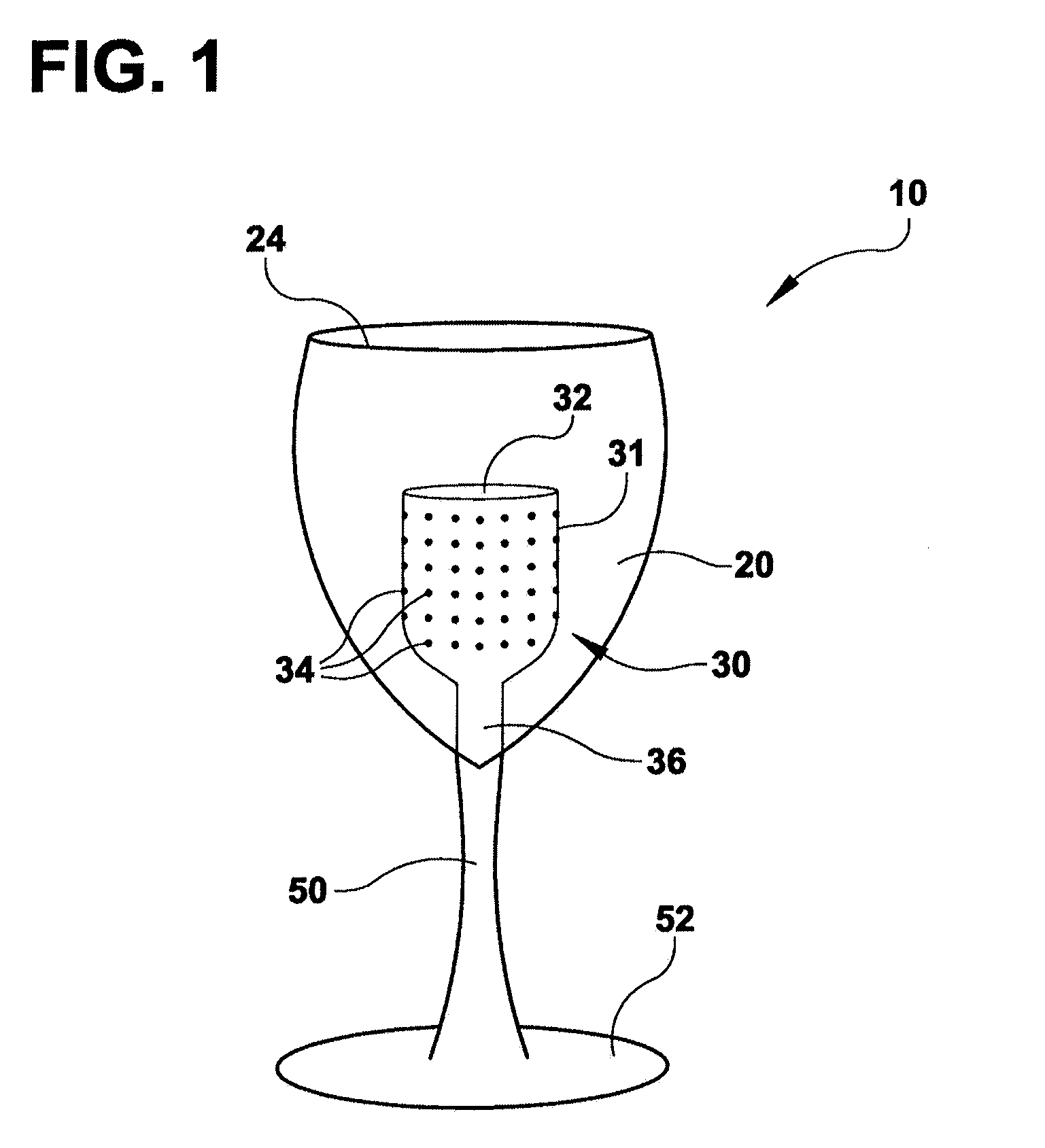 Beverage glass with internal decanting, filtering,mixing and aerating cell