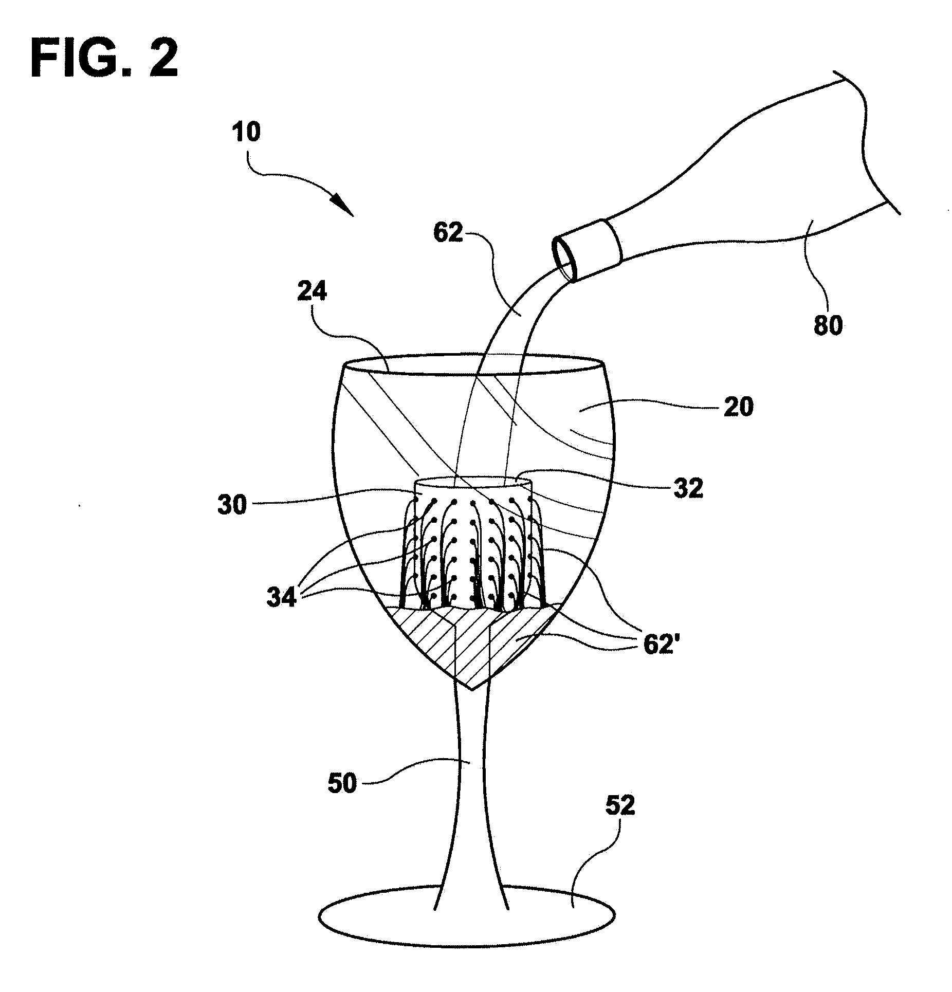 Beverage glass with internal decanting, filtering,mixing and aerating cell