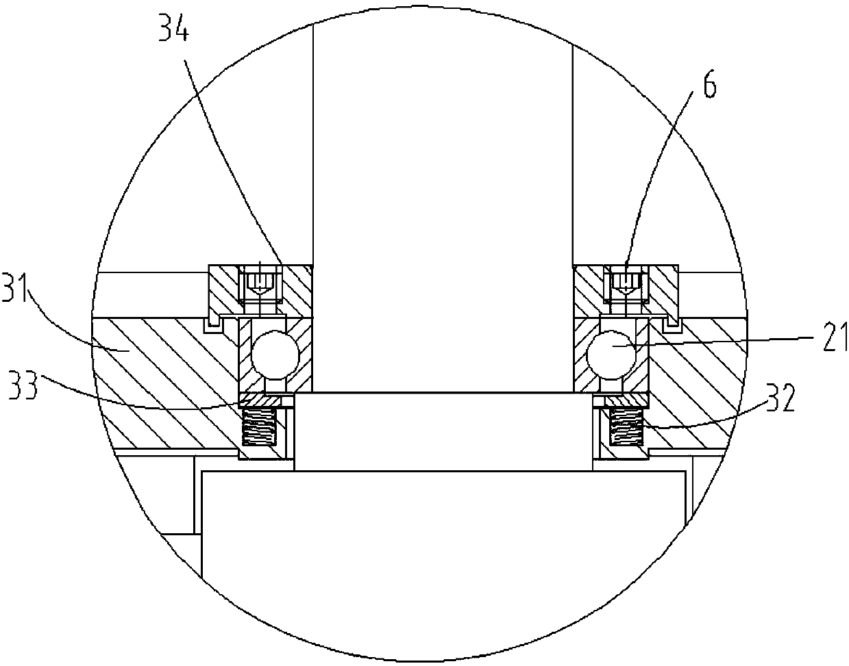 Upper angular contact bearing installation structure in overspeed test bed host