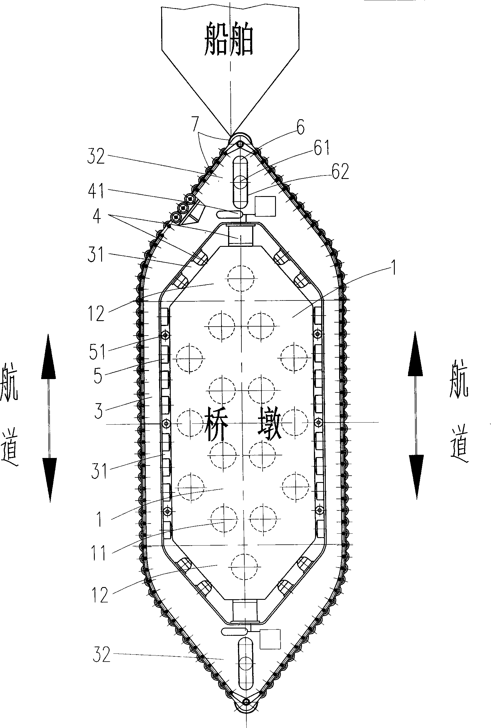 Buffering and energy dissipation collision avoidance device of bridge