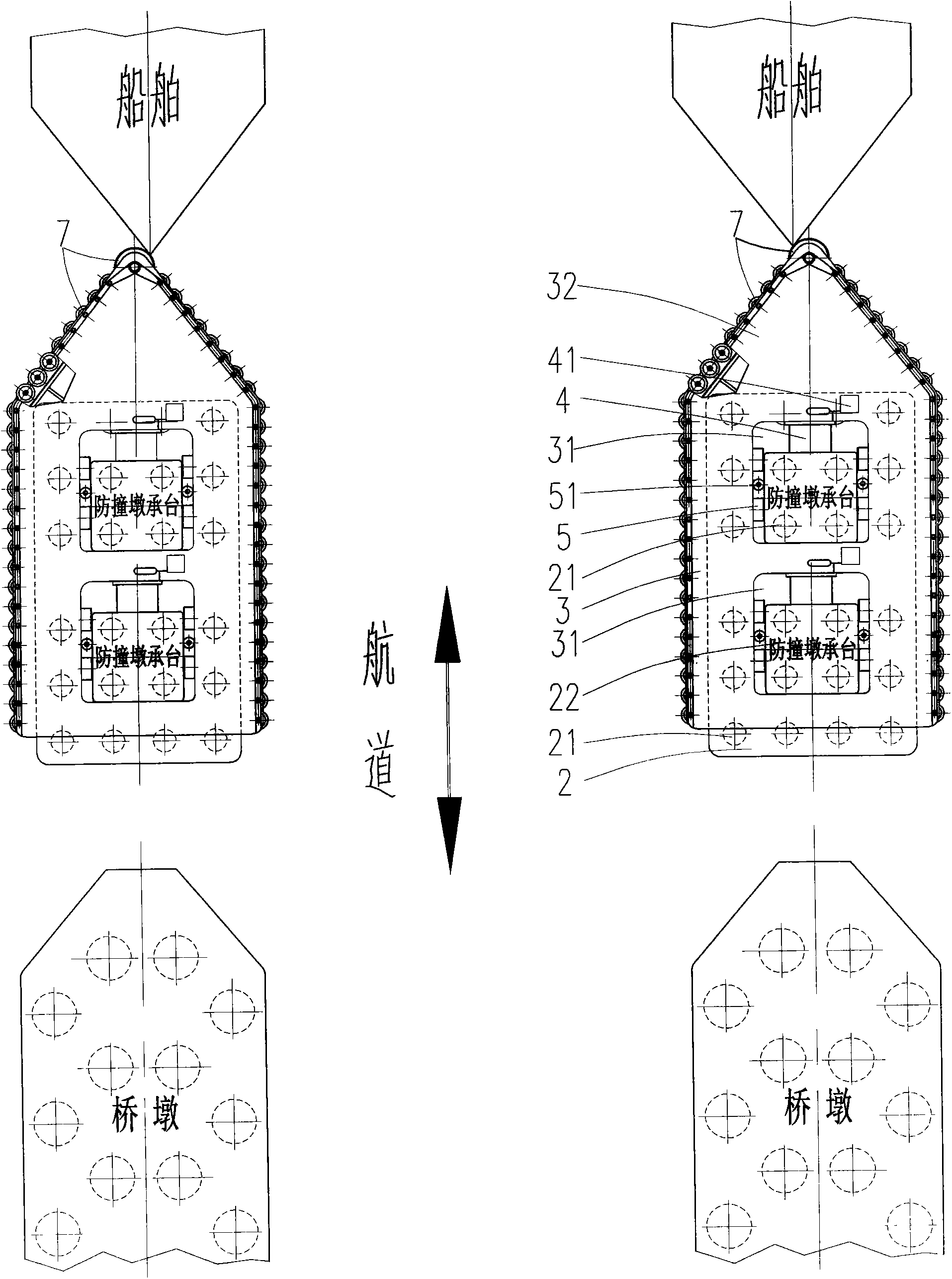 Buffering and energy dissipation collision avoidance device of bridge