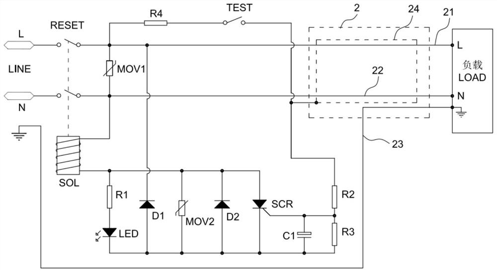 Power line leakage current detection protection device