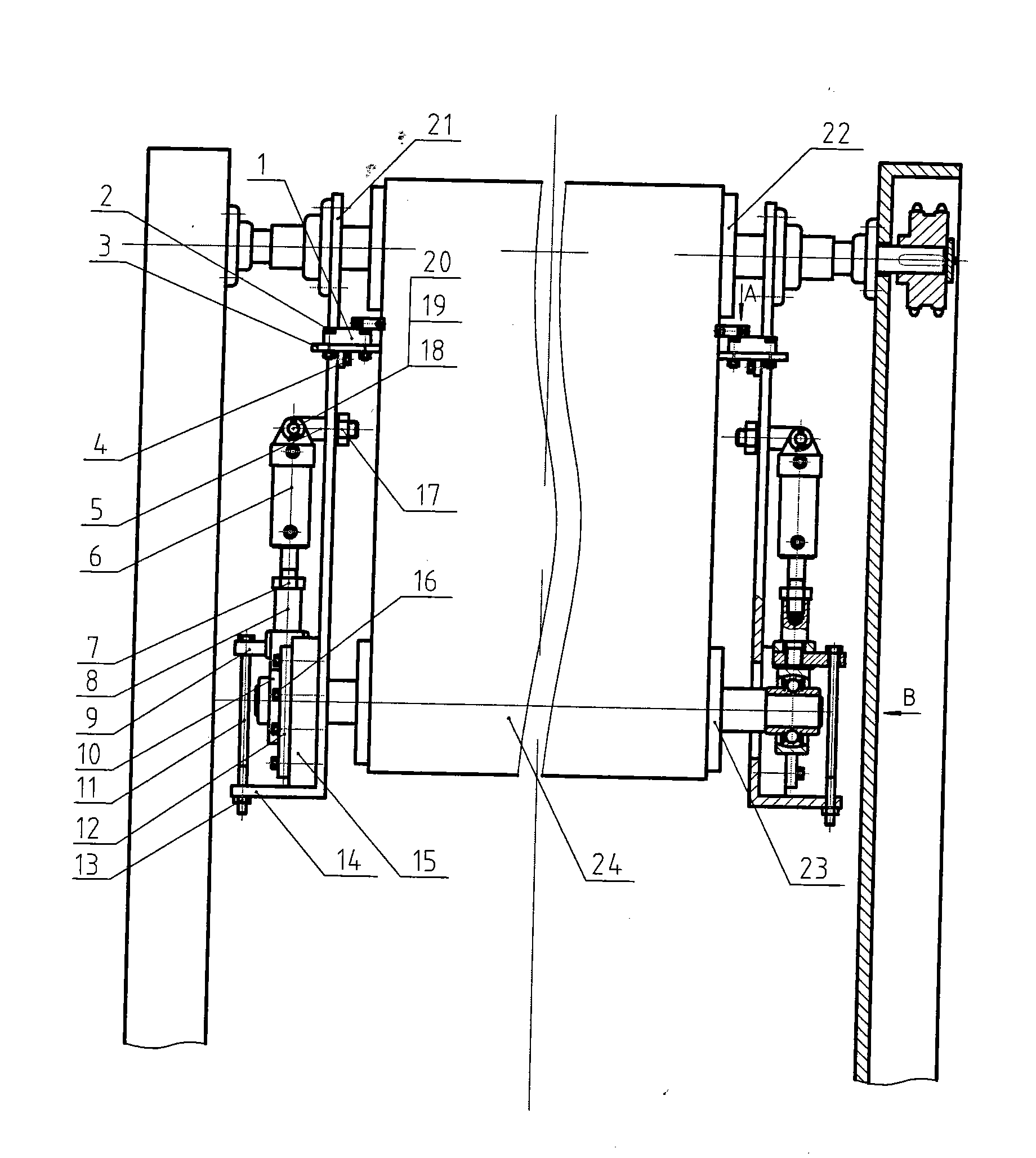 Automatic deviation rectifying device of natural lustre finishing machine cloth supporting strip with manual adjustment mechanism