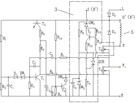 A voltage regulator with the function of protecting the working voltage of an automobile generator from running out of control